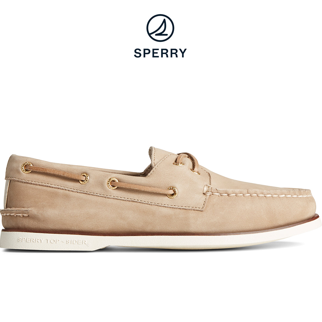 Sperry Men s Gold Cup Authentic Original Cross Lace Nubuck Boat Shoe Cream STS24014