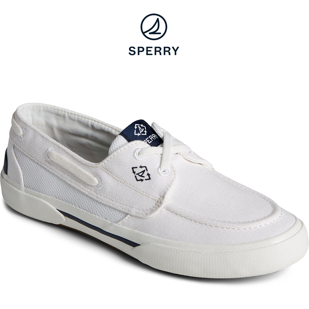 Sperry Women's Pier Wave Washed Heavy Twill Boat Sneaker White (STS88552)