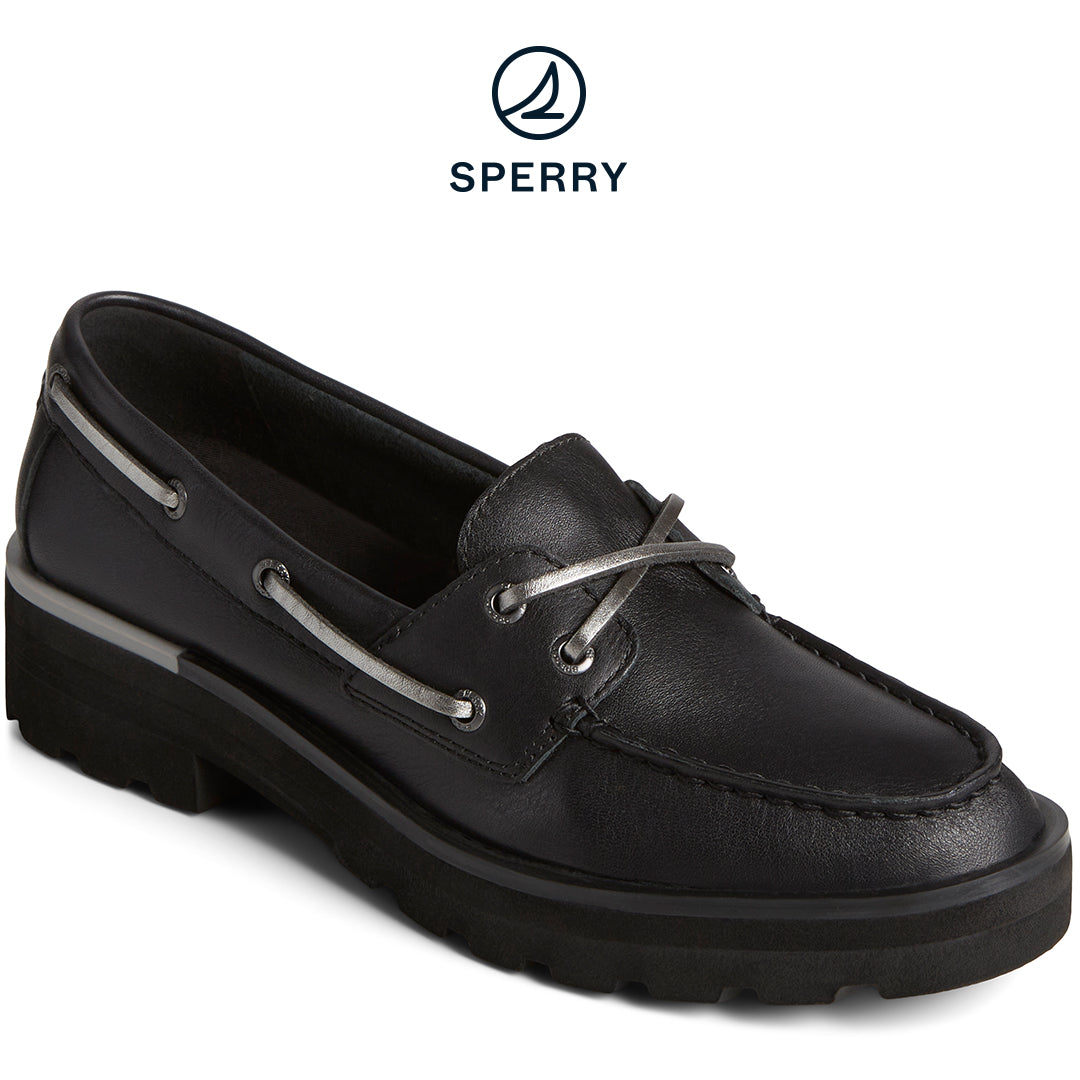 Sperry Women's Chunky 2-Eye Leather Boat Shoe Black (STS89097)