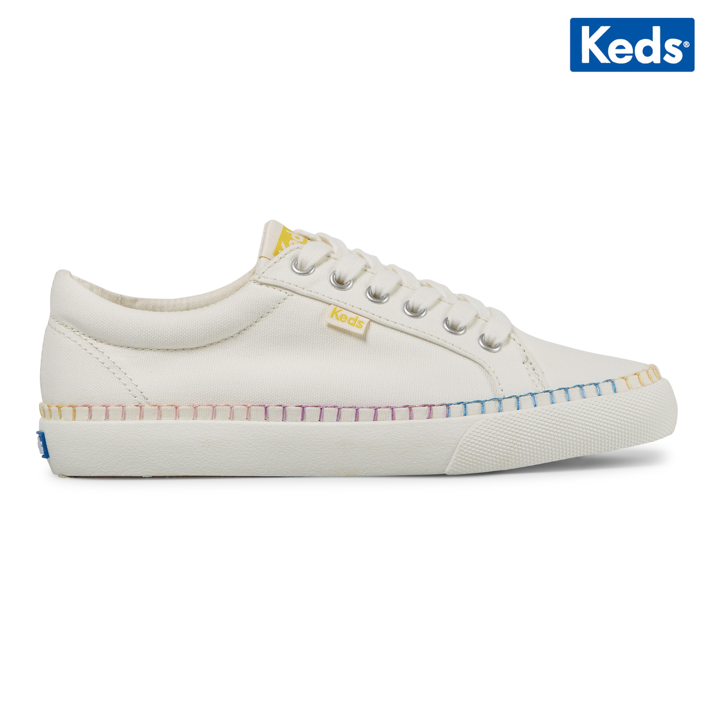 Keds Women's Jump Kick Whipstitch Foxing Canvas Lace Up Sneaker Cream (WF66305)
