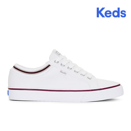 Keds Women's Jump Kick Rib Knit Collar White/Burgundy (WF67406)