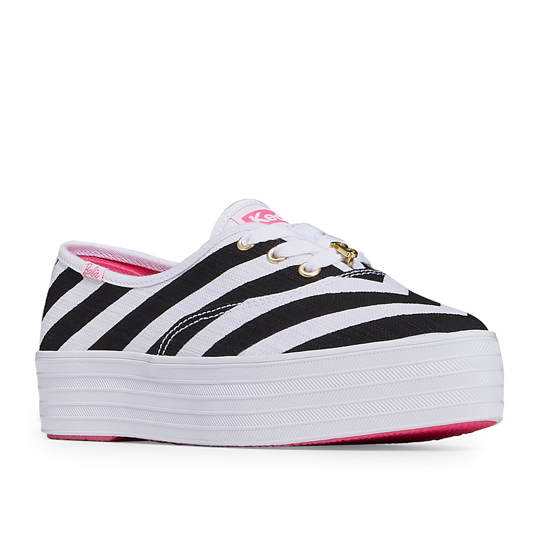 Keds Women's Barbie Point Striped Textured Canvas Sneaker Black/White (WF68063)