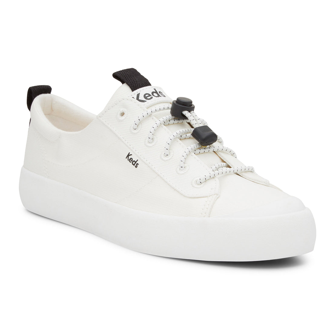 Keds Womens' Kickback Toe Cap Toggle Coated Twill White (WF68096)