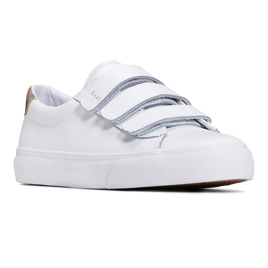 Keds Women's Jump Kick V Leather SMU Sneaker White/Gold (WH67980)