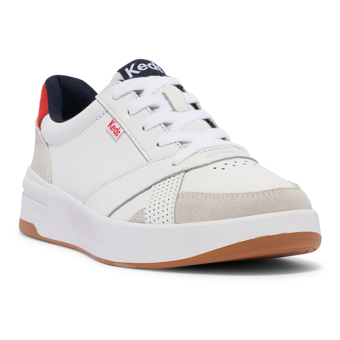 Keds Womens' The Court Leather/Suede Off White/Red (WH68197)