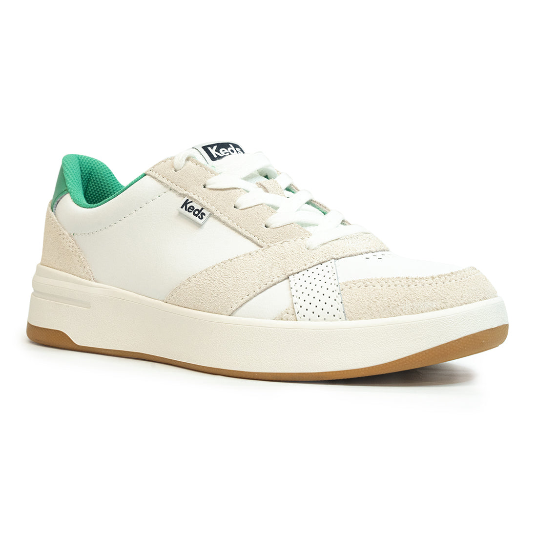 Keds Womens' The Court Leather Sneaker White/Green (WH68224)