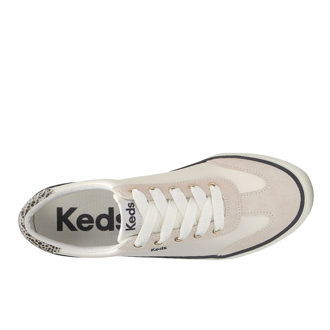 Keds Women's Jump Kick T-Toe Leather/Suede Hair Calf Heel Sneaker Snow White/Cream/Black (WH68631-JKTOE7110)