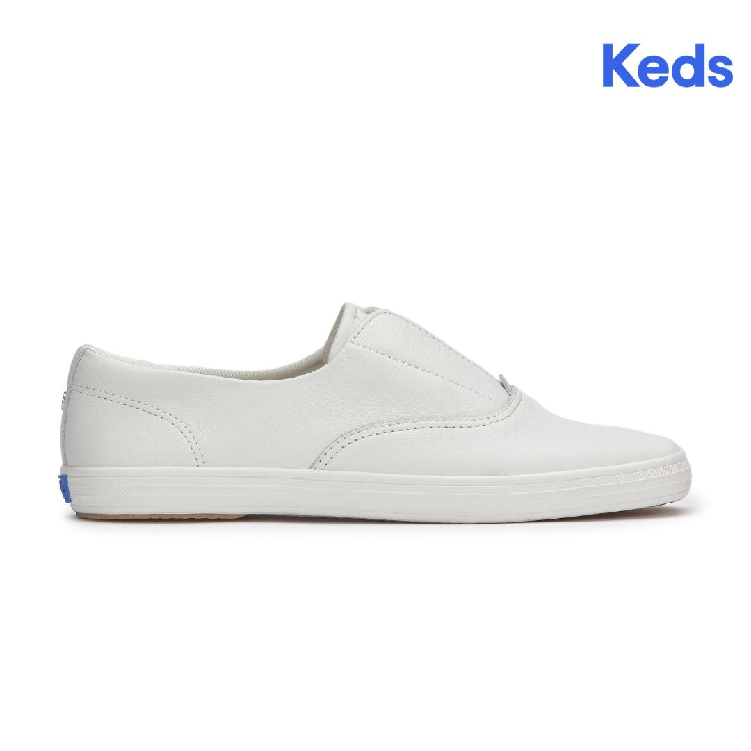 Keds Womens Champion Square Toe Slip Soft Leather Snow White Sneaker (WH68282)