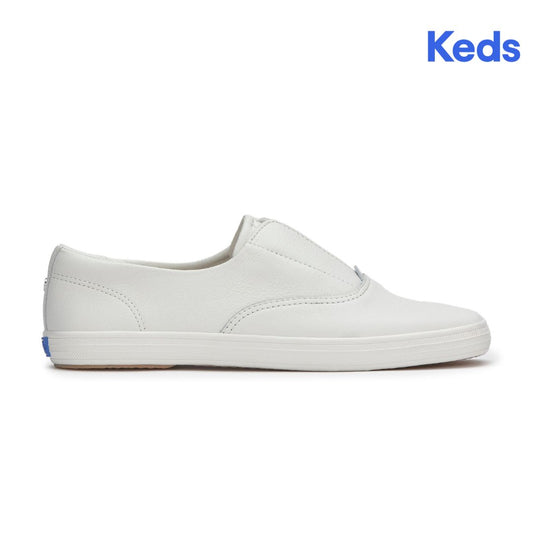 Keds Womens Champion Square Toe Slip Soft Leather Snow White Sneaker (WH68282)