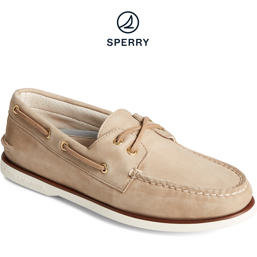 Sperry Men's Gold Cup Authentic Original Cross Lace Nubuck Boat Shoe - Cream (STS24014)