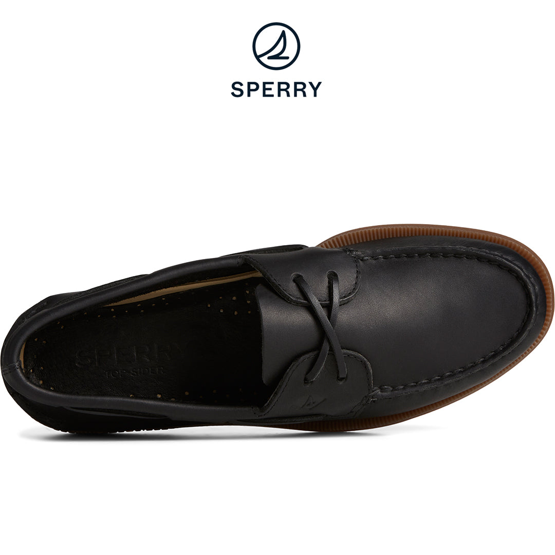 Sperry Men's Authentic Original™ Cross Lace Leather Boat Shoe Black (STS24956)