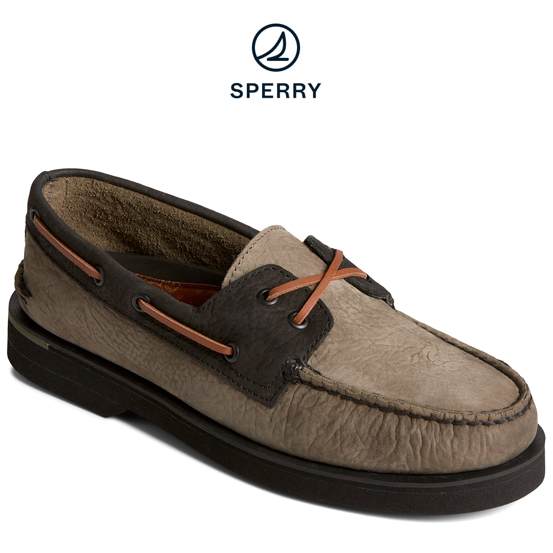 Sperry Men's Authentic Original 2-Eye Double Sole Cross Lace Tumbled Leather Boat Shoe Olive (STS25287)