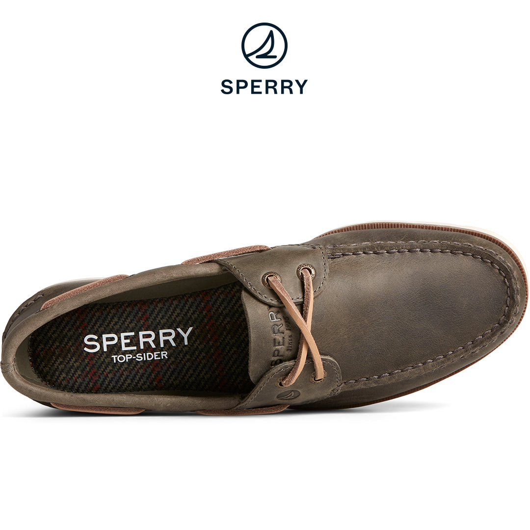 Sperry Men's Leeward 2-Eye Houndstooth Boat Shoe Olive (STS25397)