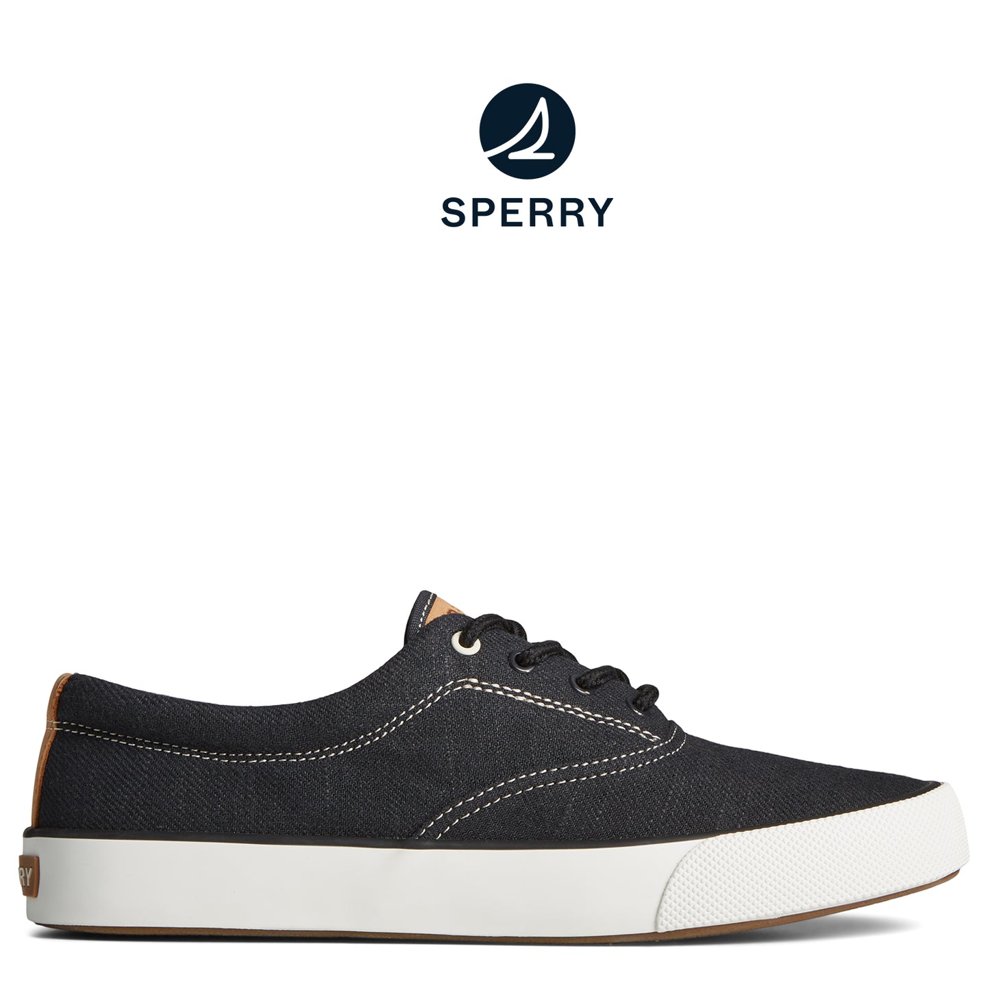 Sperry Men's SeaCycled Striper II Slub Linen Sneaker Black (STS25664)