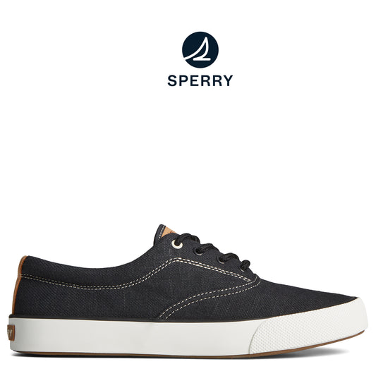 Sperry Men's SeaCycled Striper II Slub Linen Sneaker Black (STS25664)