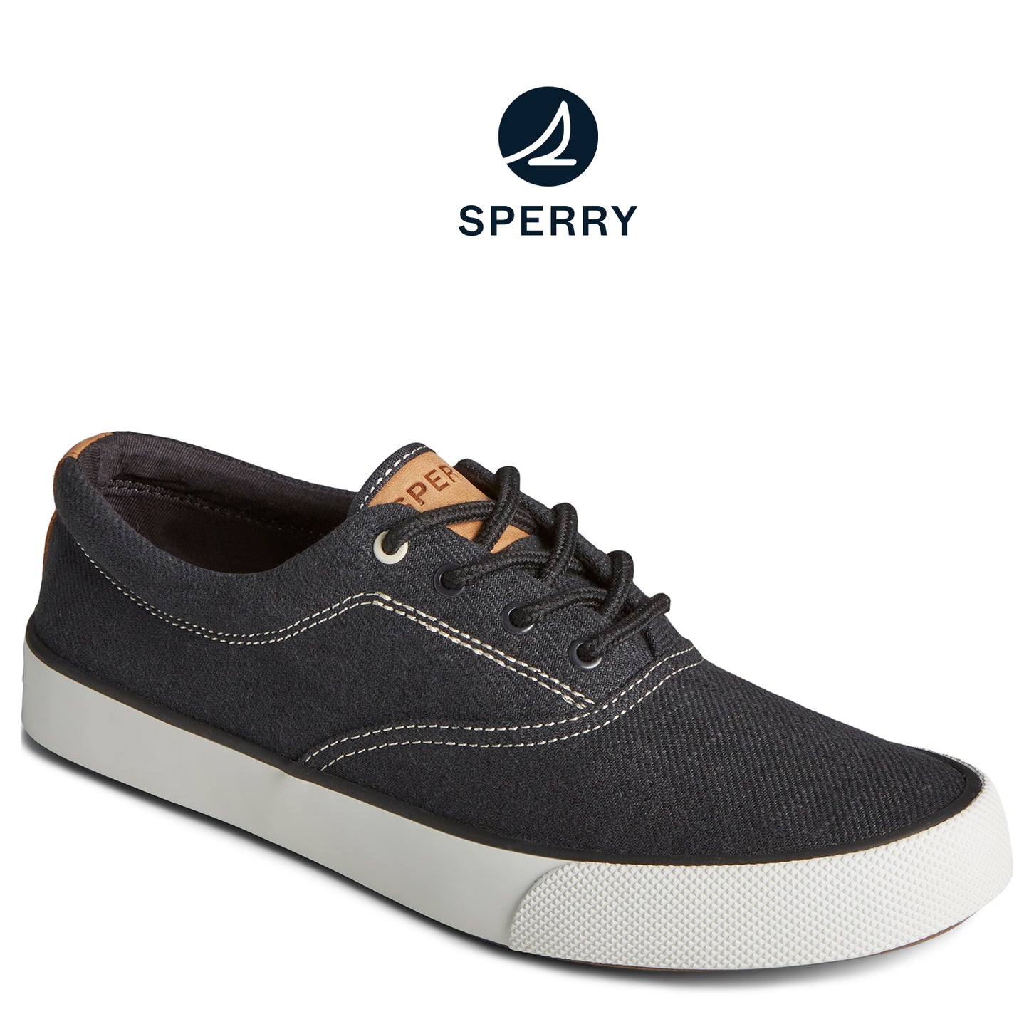 Sperry Men's SeaCycled Striper II Slub Linen Sneaker Black (STS25664)