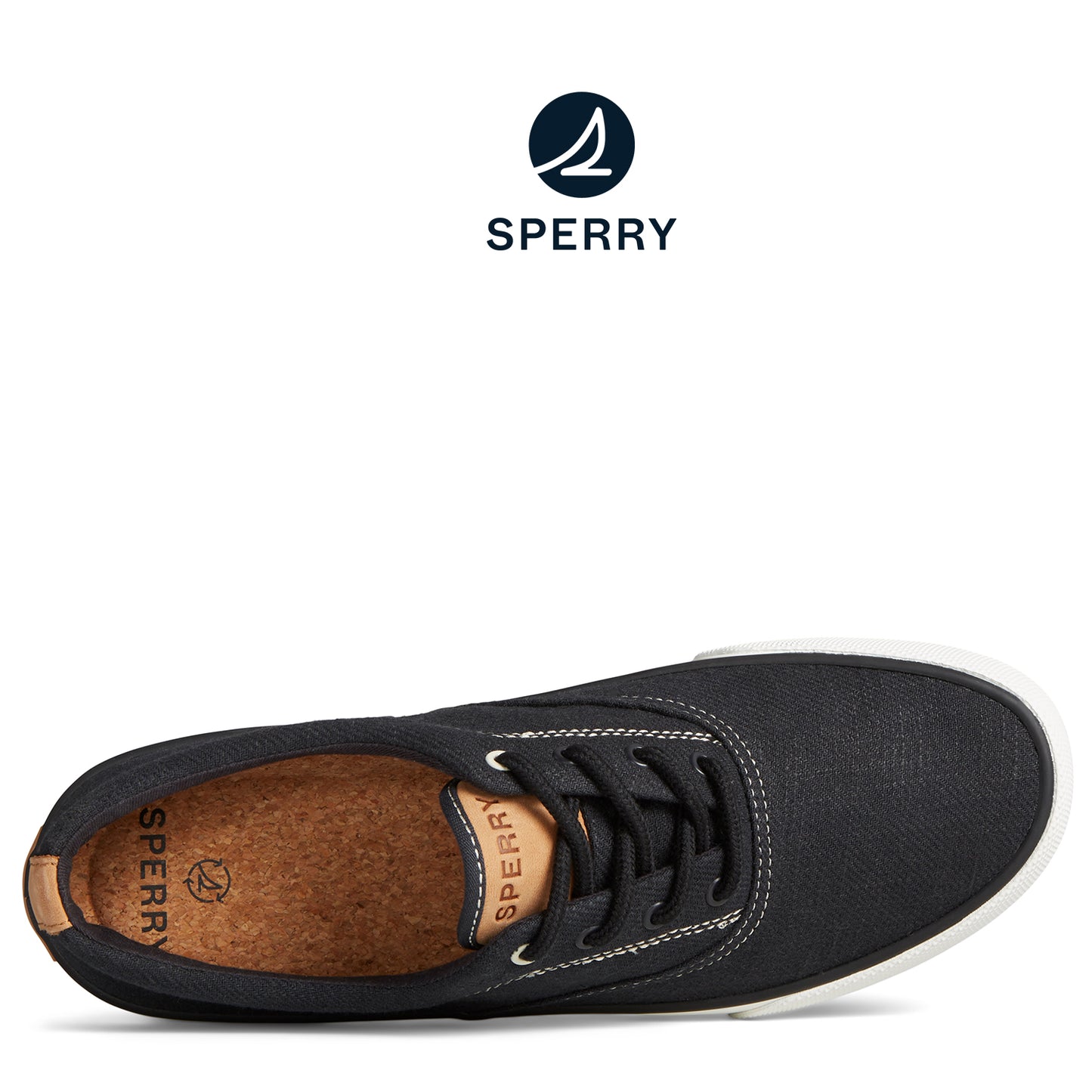 Sperry Men's SeaCycled Striper II Slub Linen Sneaker Black (STS25664)