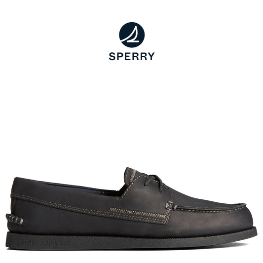 Sperry Men's Authentic Original™ 2-Eye Sirocco Leather Boat Shoe - Black (STS25788)