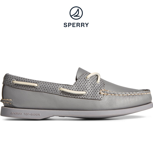 Sperry Women's Authentic Original Pin Perforated Boat Shoe - Grey (STS87112)