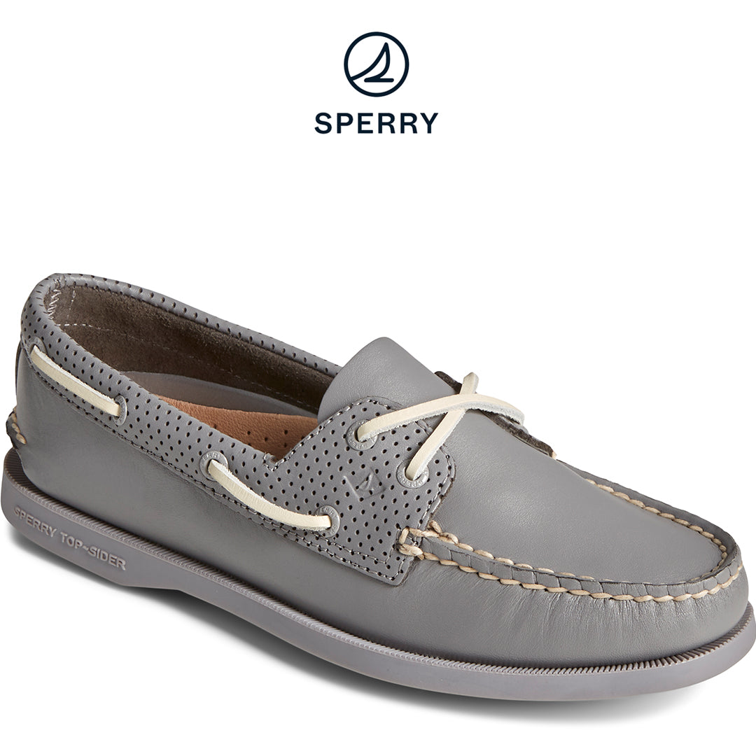 Sperry Women's Authentic Original Pin Perforated Boat Shoe - Grey (STS87112)