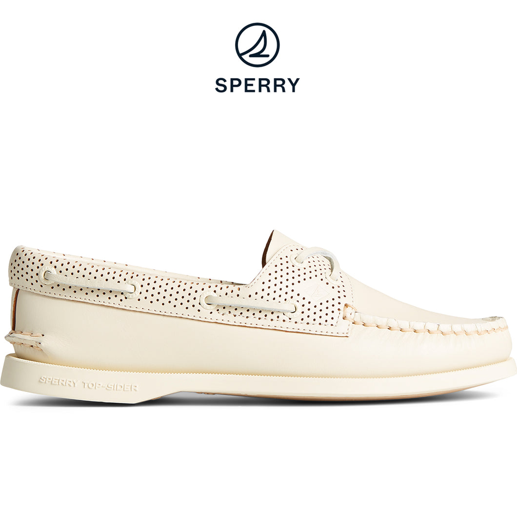 Sperry Women's Authentic Original Pin Perforated Boat Shoe - White (STS87114)