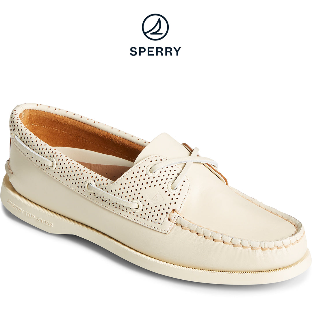 Sperry Women's Authentic Original Pin Perforated Boat Shoe - White (STS87114)