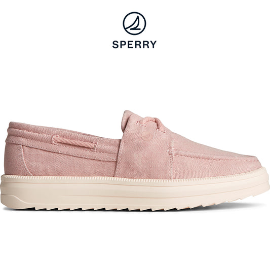 Sperry Women's Cruise Plushstep Slubby Linen Boat Sneaker  Rose (STS88423)