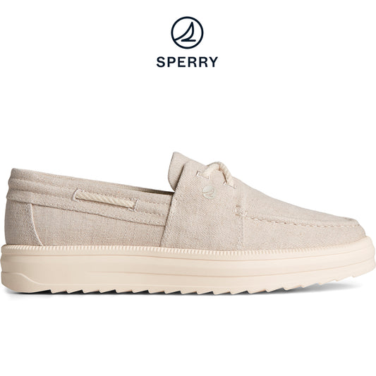 Sperry Women's Cruise Plushstep Slubby Linen Boat Sneaker  Natural (STS88424)