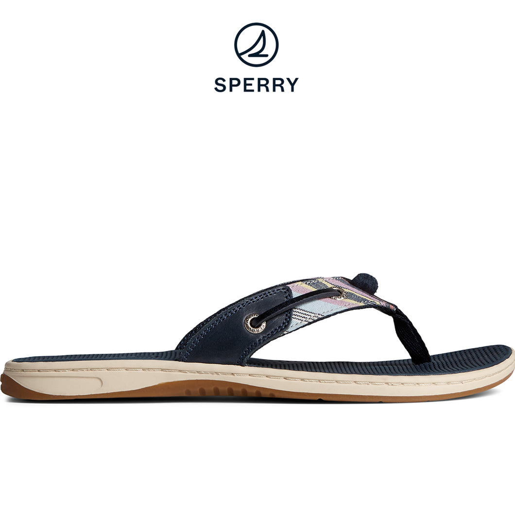 Sperry Women's Seafish Chambray Stripes Flip Flop Navy (STS88585)