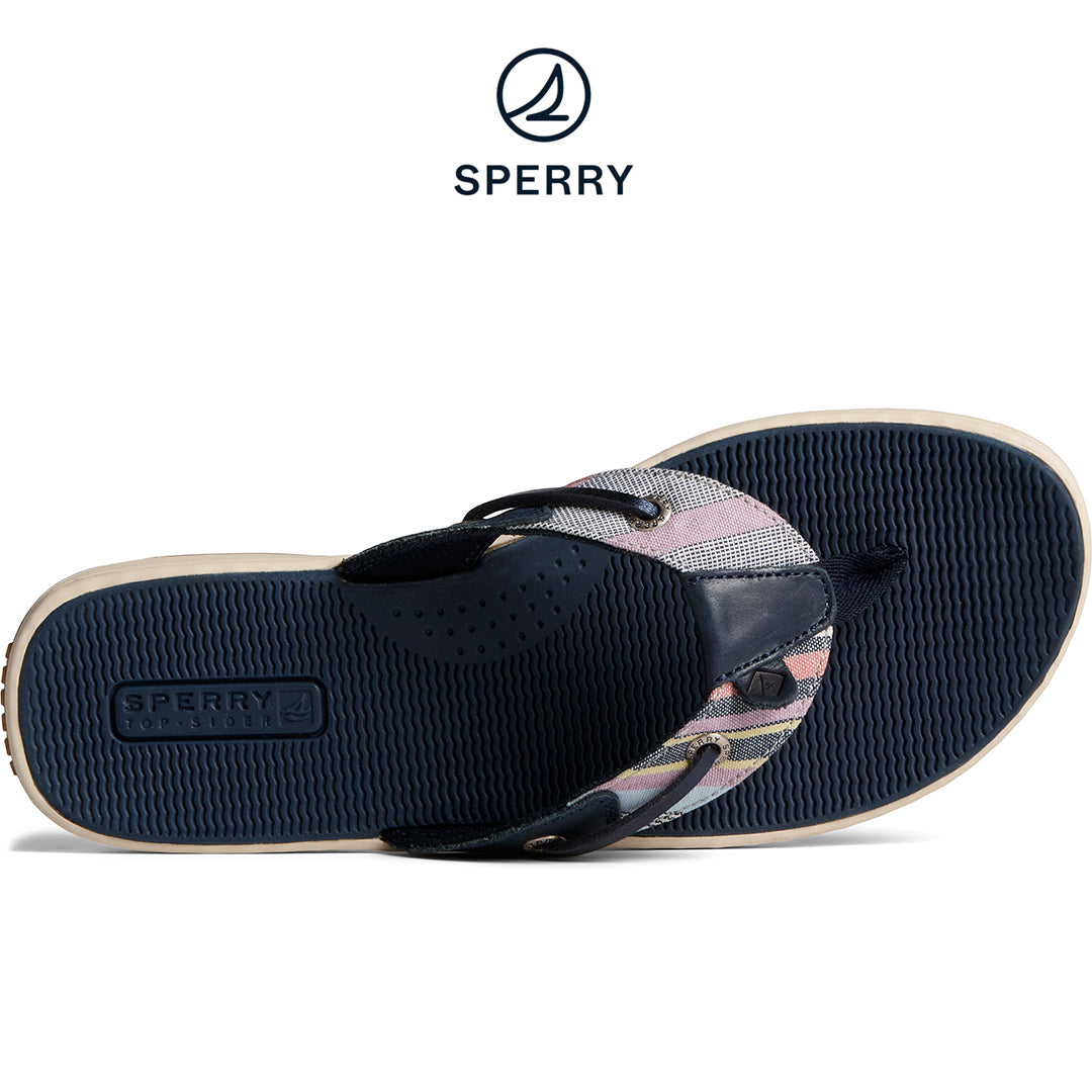 Sperry Women's Seafish Chambray Stripes Flip Flop Navy (STS88585)