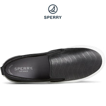 Load image into Gallery viewer, Sperry Women&#39;s Crest Twin Gore Perforated Leather Slip On Sneaker Black (STS88722)
