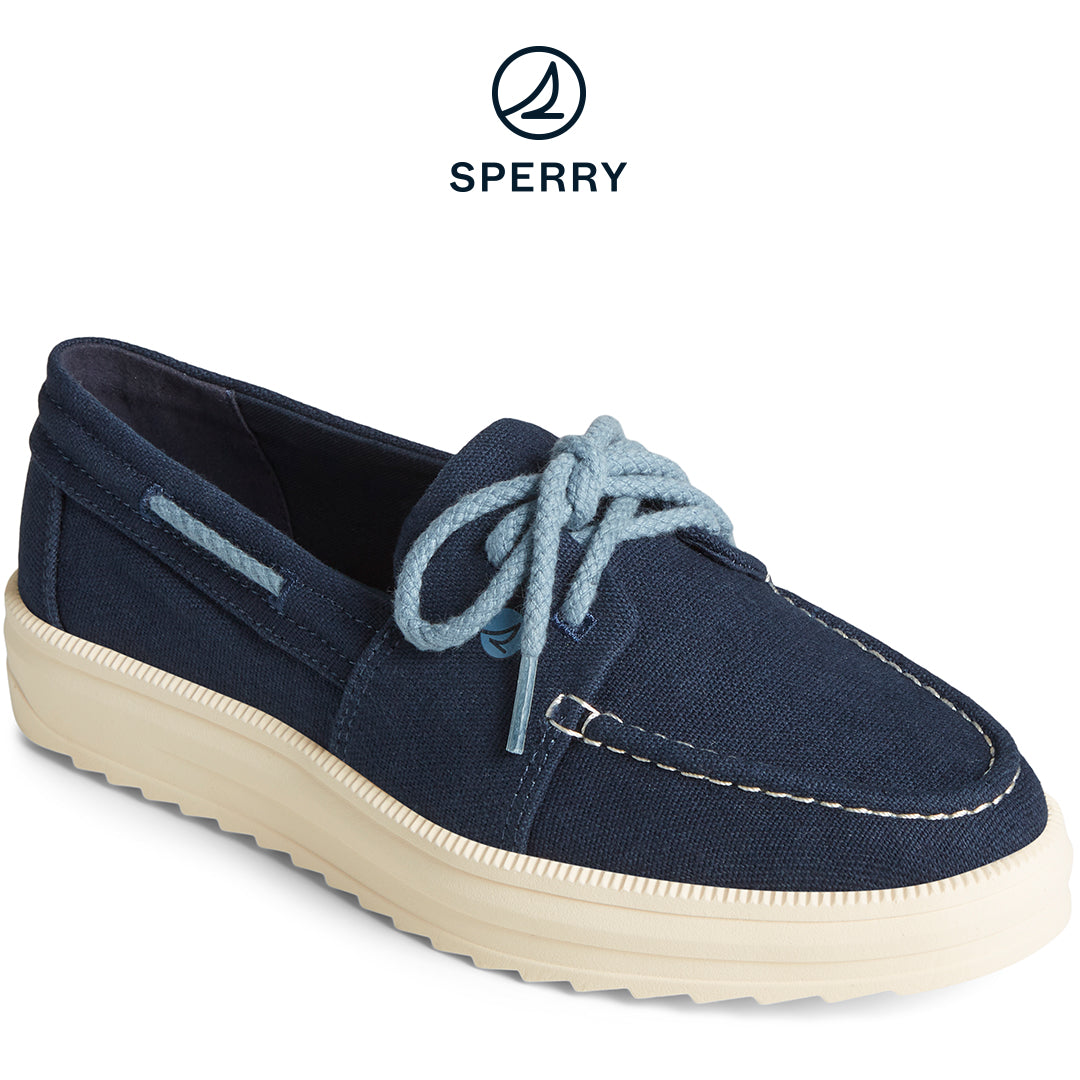 Sperry Women's Cruise Plushstep Boat Slubby Linen Navy (STS88770)