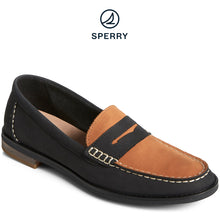 Load image into Gallery viewer, Sperry Women&#39;s Seaport Penny Leather Loafer with Acrylic Black/Tan (STS88971)
