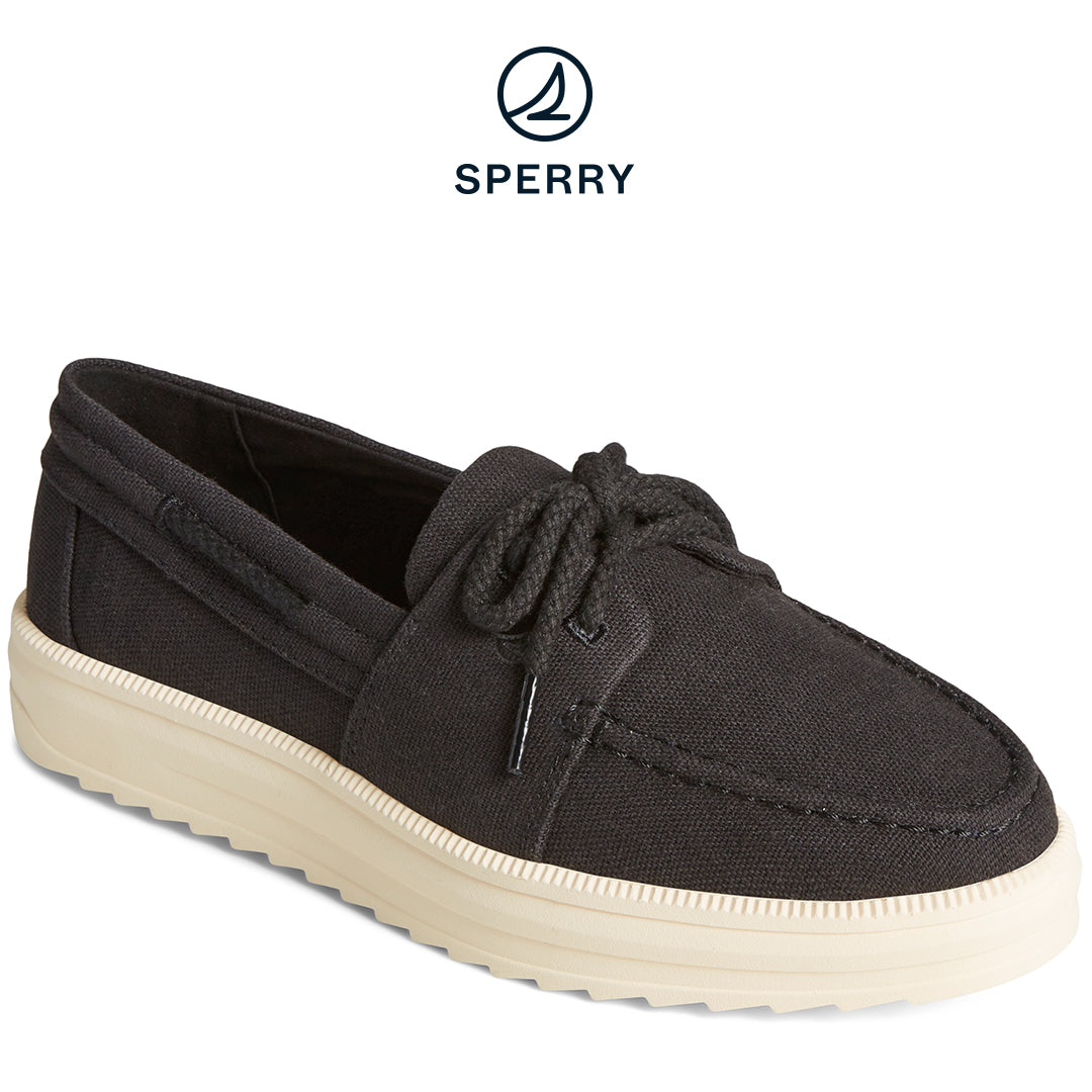 Sperry Women's Cruise Plushstep Leather Boat Shoe Black (STS890370)