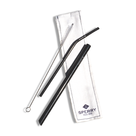 Sperry Stainless Straw Set w/ Pouch Black