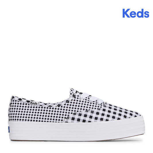 Keds Women's Point Canvas Gingham Sneaker Black/White (WF67732)