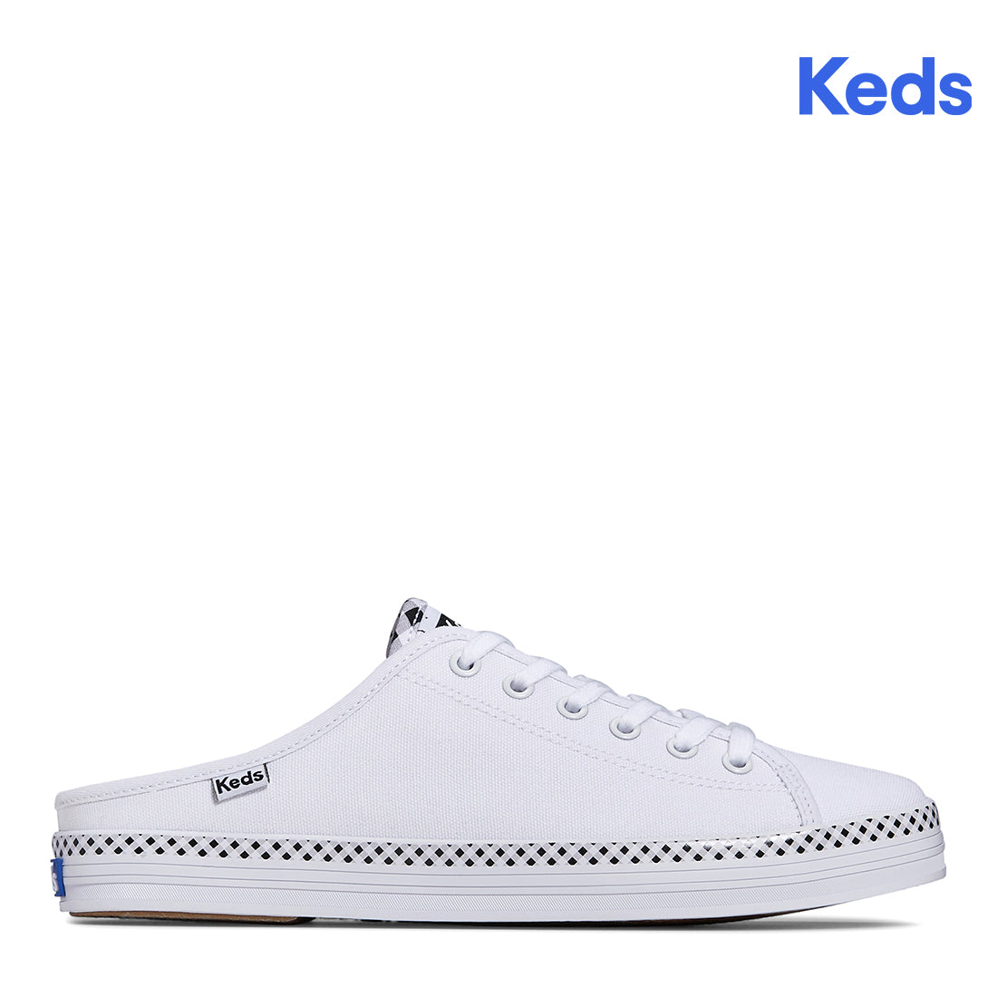 Keds Women's Kickstart Mule Canvas Gingham Piping White/Black (WF67777)