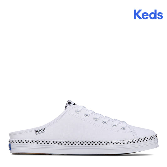 Keds Women's Kickstart Mule Canvas Gingham Piping White/Black (WF67777)