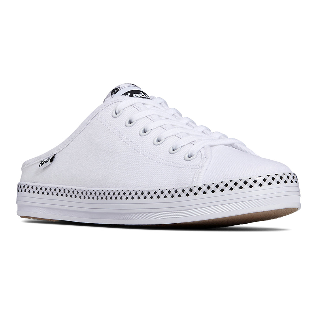 Keds Women's Kickstart Mule Canvas Gingham Piping White/Black (WF67777)