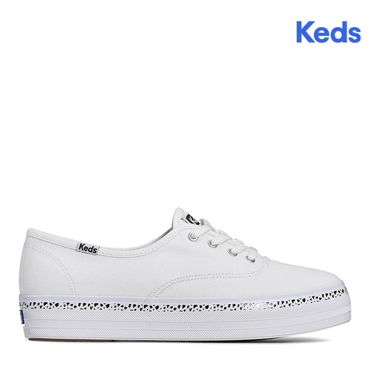 Keds Women's The Platform Canvas Spot Stripe Foxing Sneaker White (WF67826)
