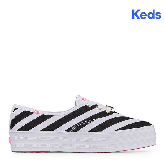 Keds Women's Barbie Point Striped Textured Canvas Sneaker Black/White (WF68063)
