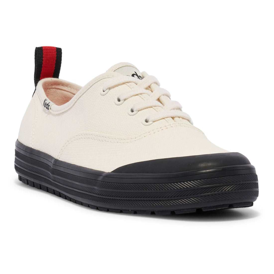 Keds Womens' Champion Toe Cap Trx Splash Canvas Sneaker White/Black (WF68080)