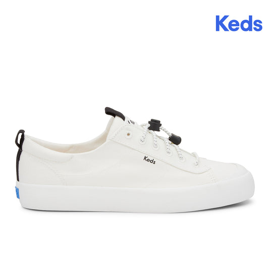 Keds Womens' Kickback Toe Cap Toggle Coated Twill White (WF68096)