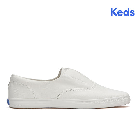 Keds Womens Champion Square Toe Slip Canvas Sneaker Snow White (WF68272)