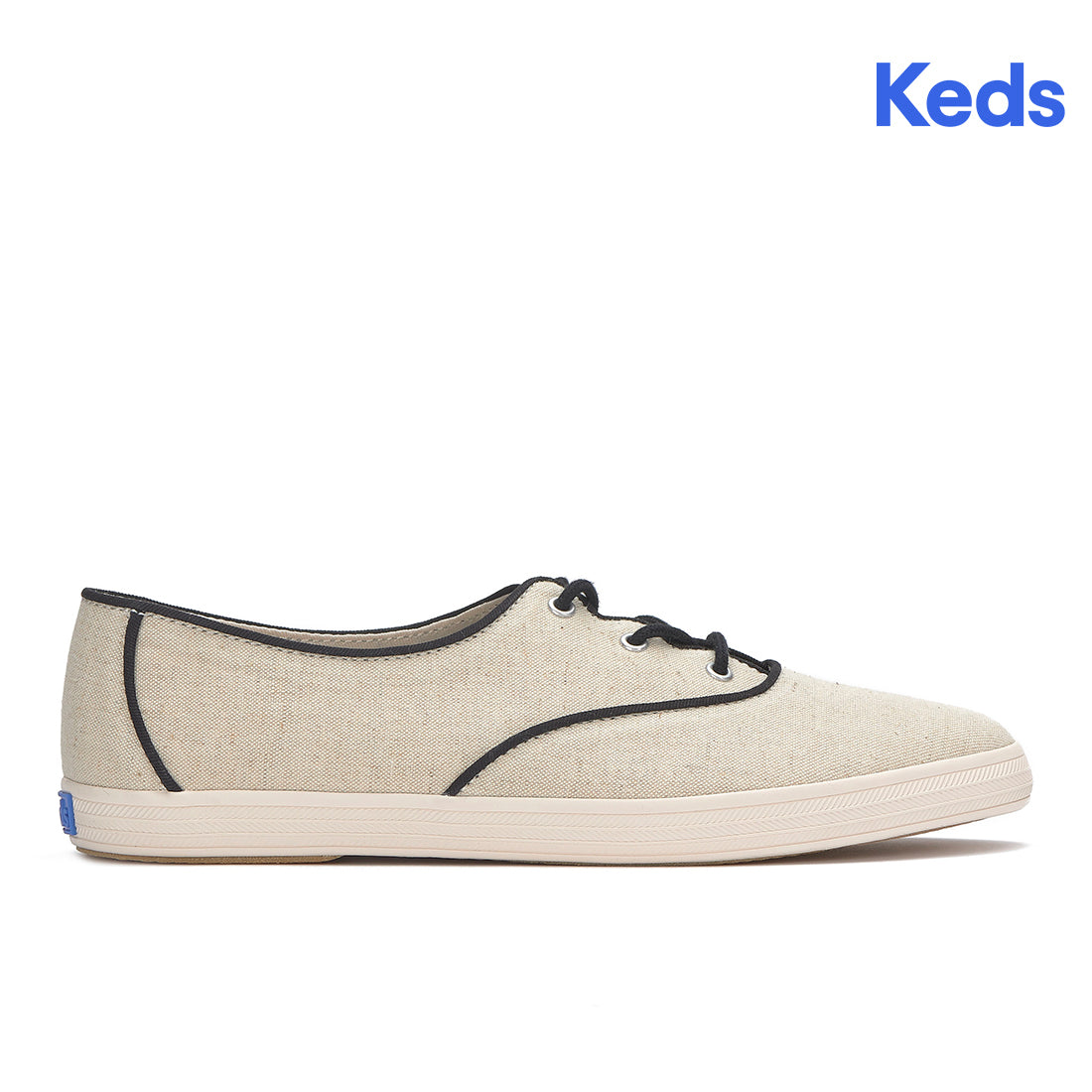 Keds Womens Champion Point Low Wave Canvas Contrast Binding Sneaker Natural/Black  (WF68296)