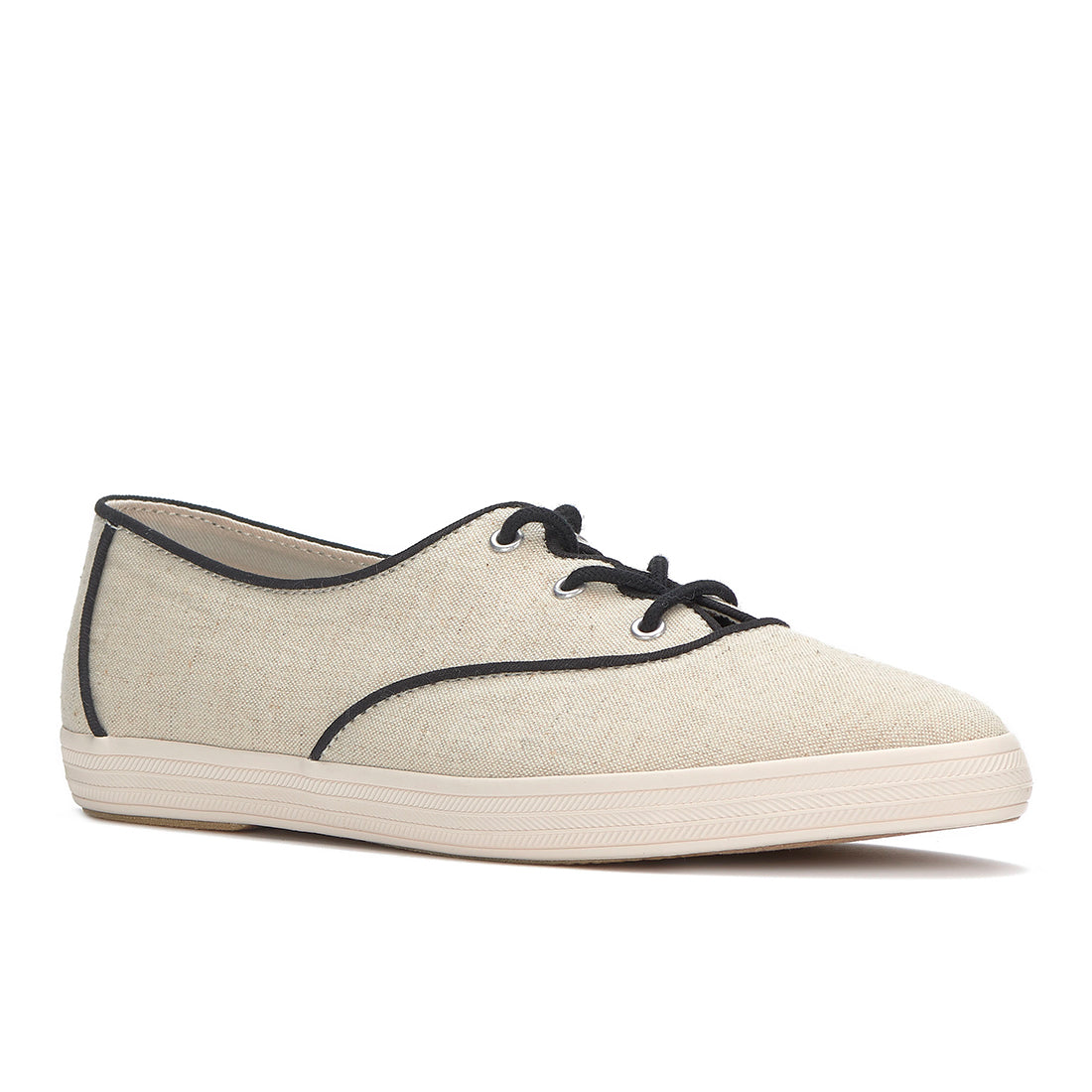 Keds Womens Champion Point Low Wave Canvas Contrast Binding Sneaker Natural/Black  (WF68296)