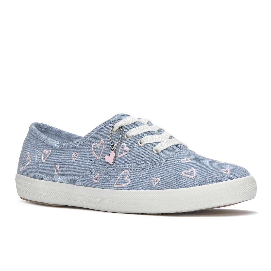 Keds Womens Champion Denim Heart Embroidery Sneaker Blue/Pink (WF68341)