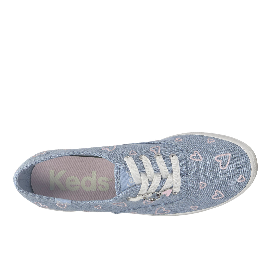 Keds Womens Champion Denim Heart Embroidery Sneaker Blue/Pink (WF68341)