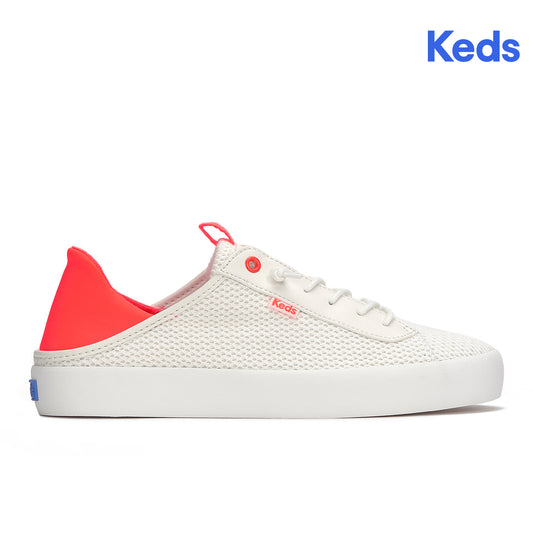 Keds Women's Kickback Crashback Cotton Mesh Snow White/Coral (WF68417)