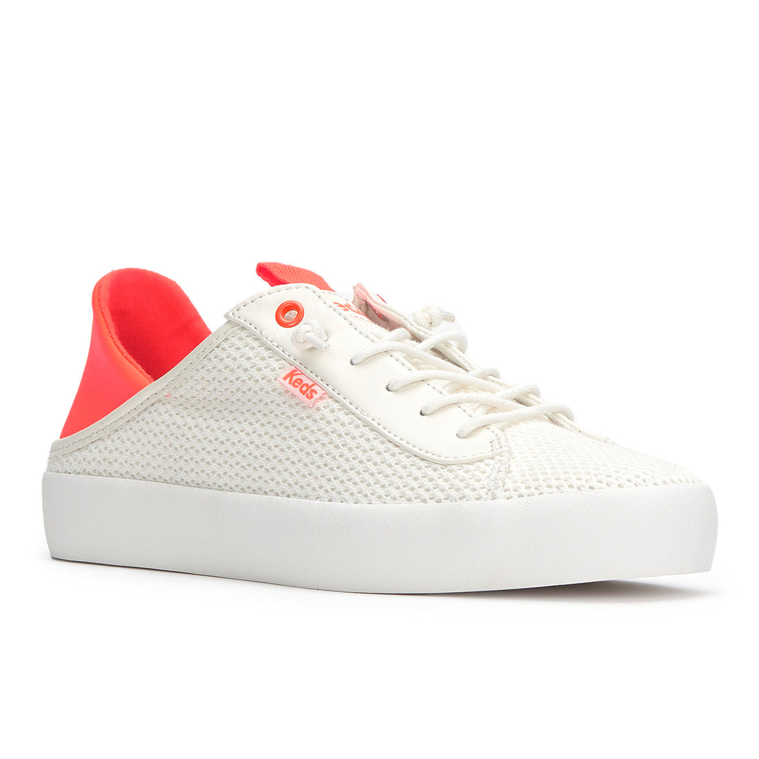 Keds Women's Kickback Crashback Cotton Mesh Snow White/Coral (WF68417)